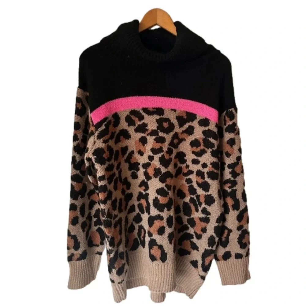 Weekend Suzanne Betro Leopard Print Cowl Sweater